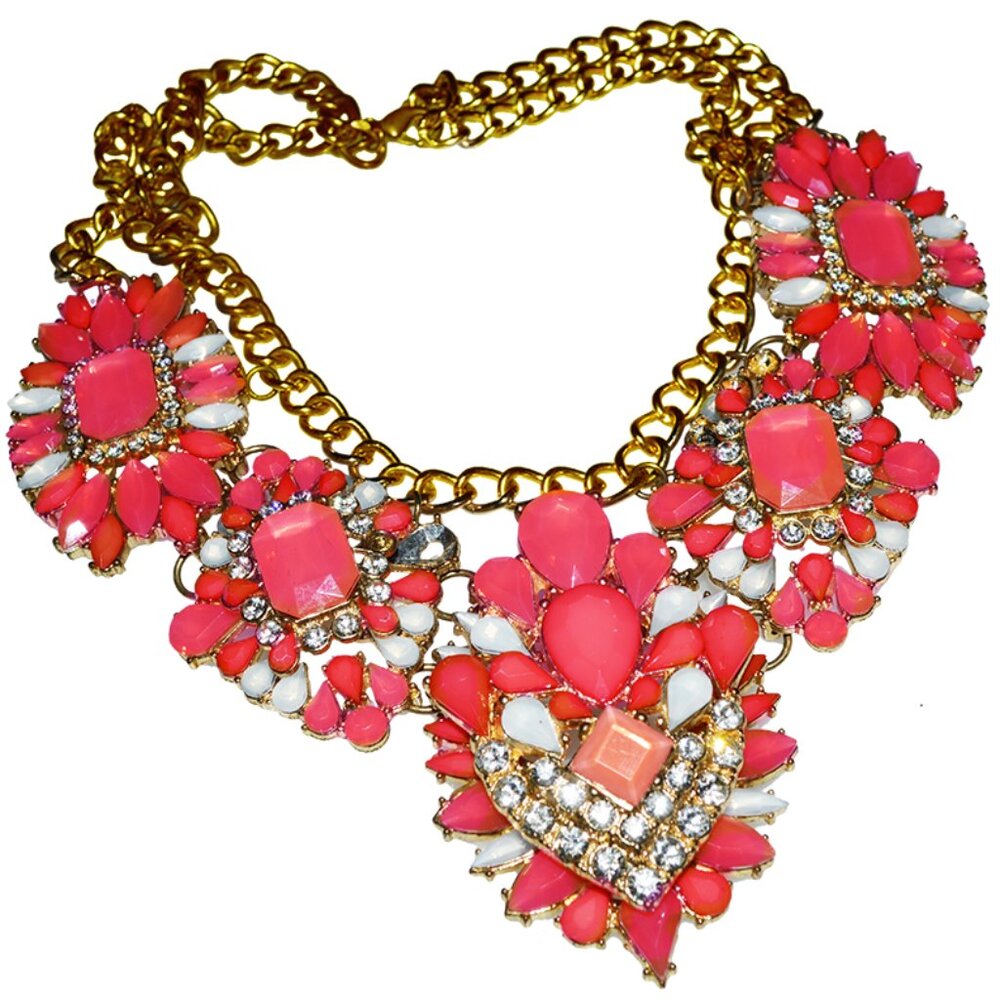 Dynamic 50s Coral Crystal Necklace  Statement piece